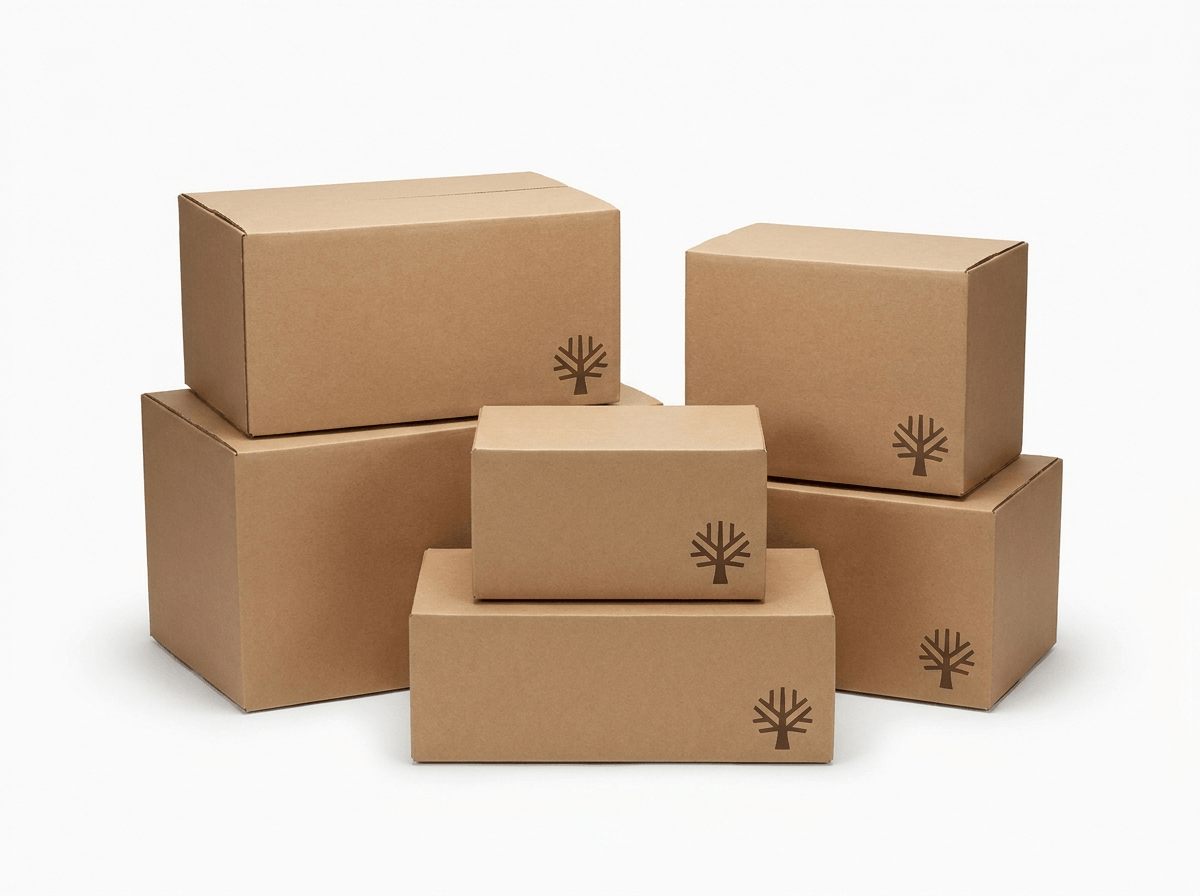 Custom corrugated shipping boxes on a white background