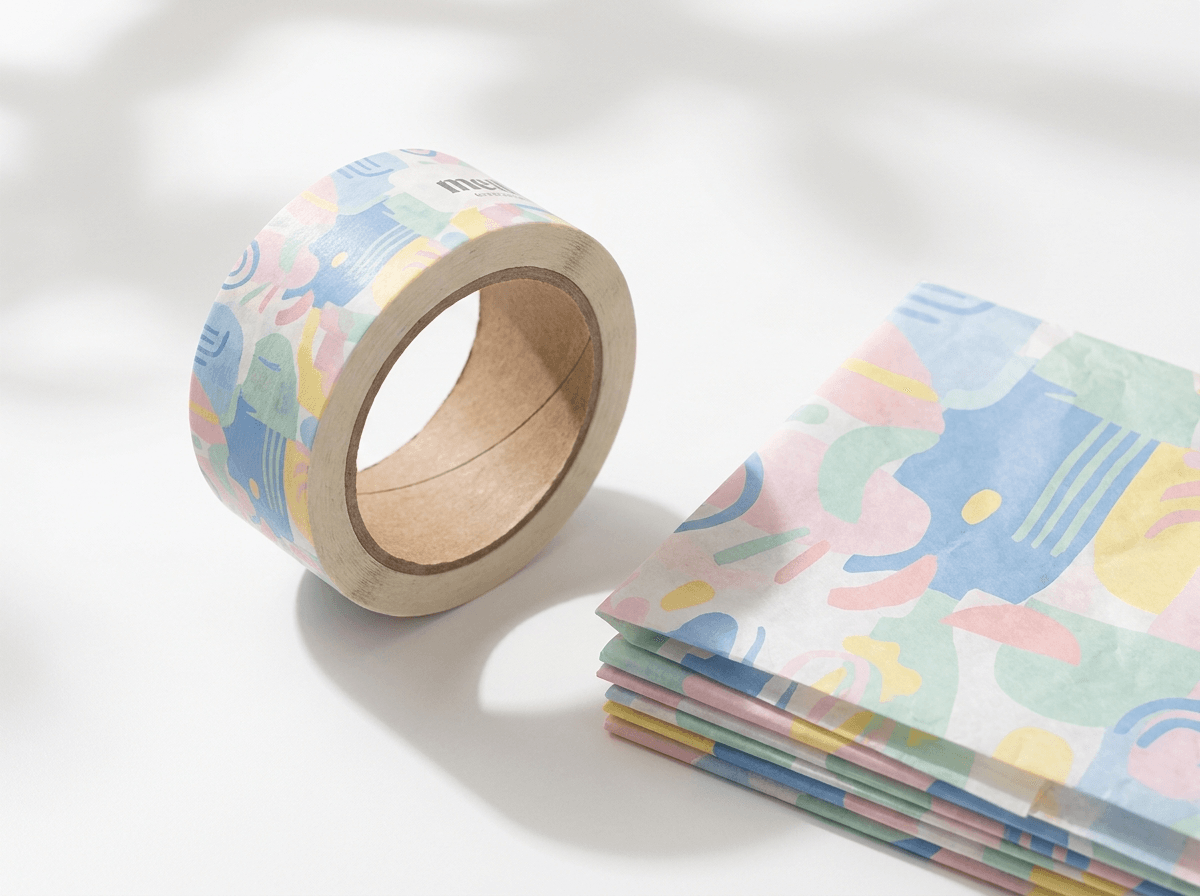Custom printed branded packing tape and patterned tissue paper