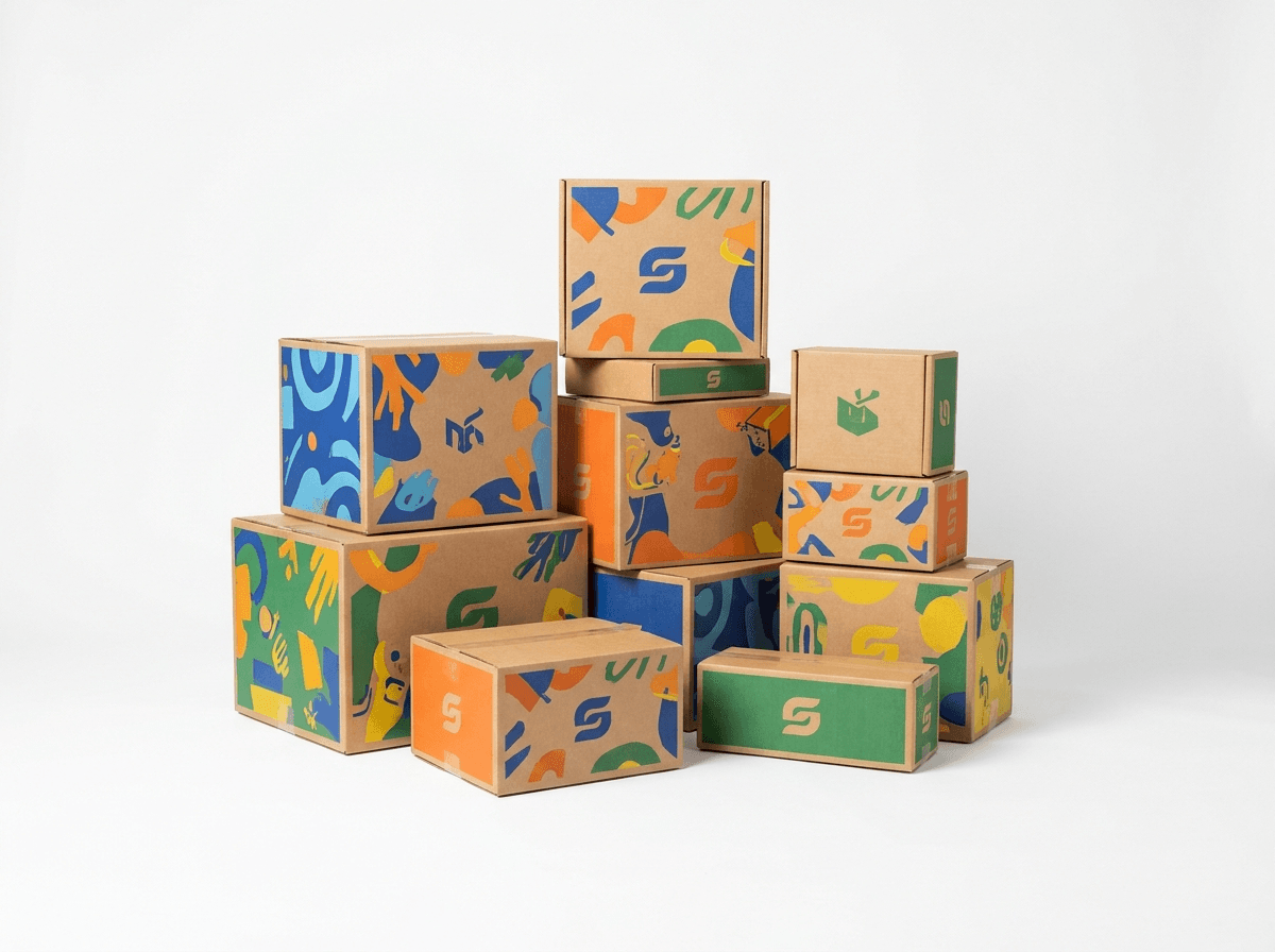 Custom printed corrugated cardboard boxes in assorted sizes
