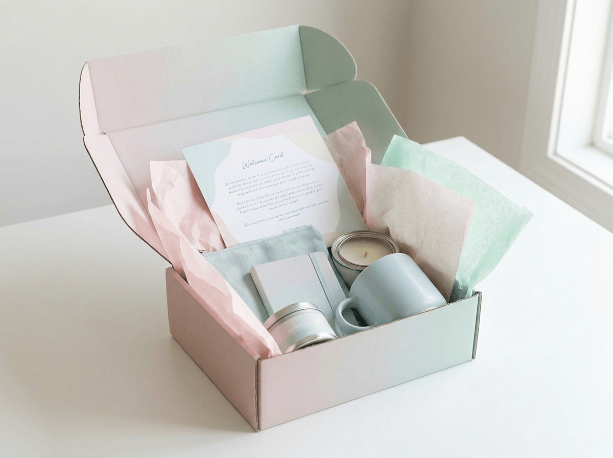 Custom subscription box with branded tissue and curated products