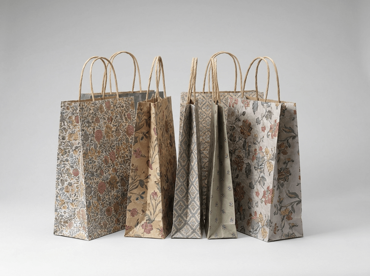 Patterned gift bags made of wrapping paper with handles