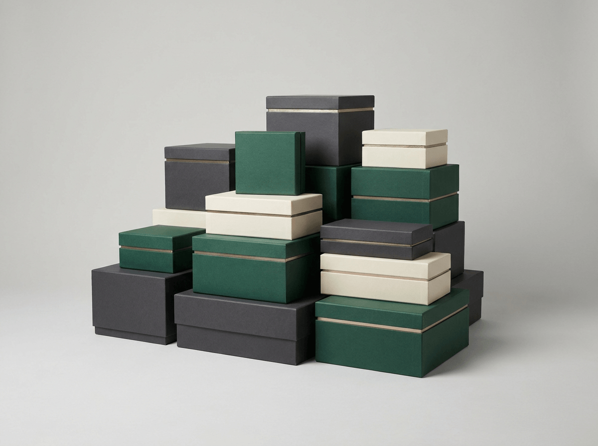 A wholesale stack of luxury rigid boxes