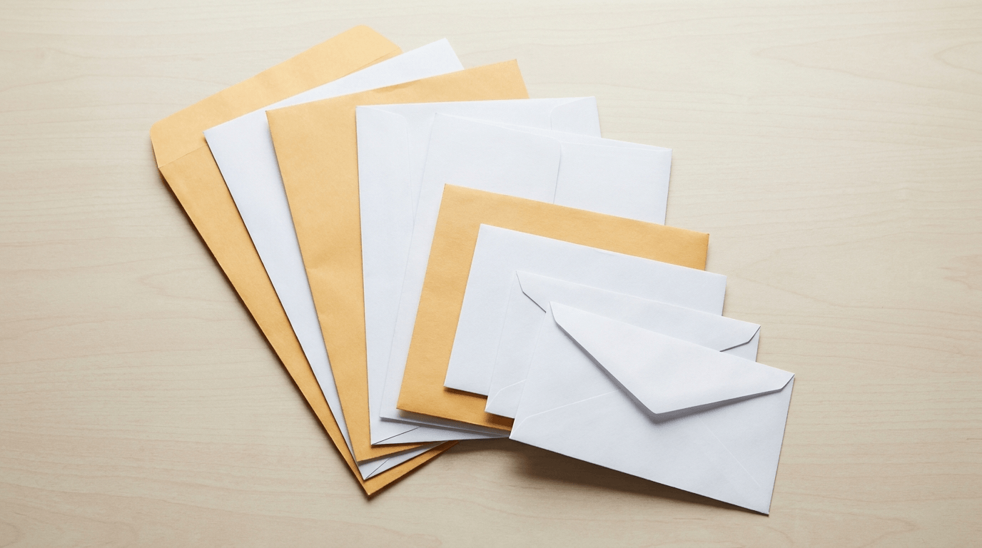 Several letter and business envelopes arranged by size