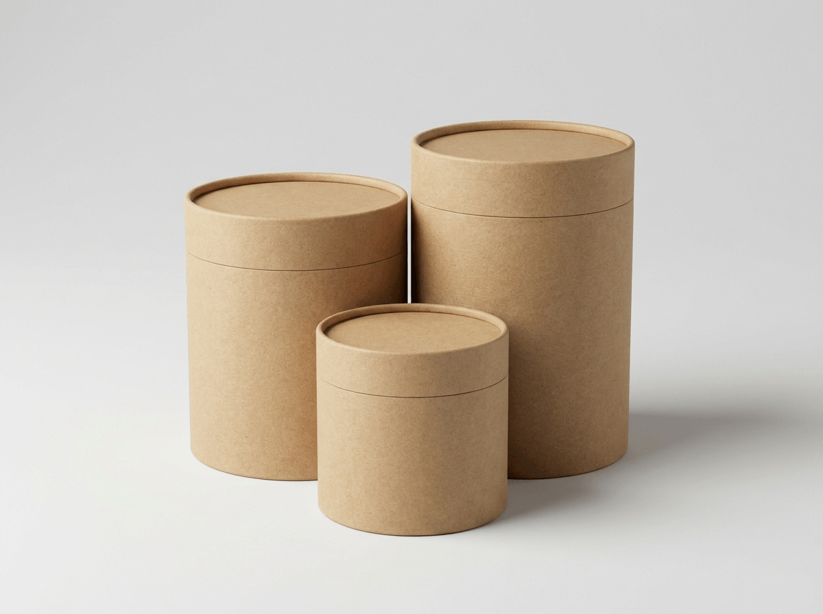 Round cylindrical cardboard boxes with lids