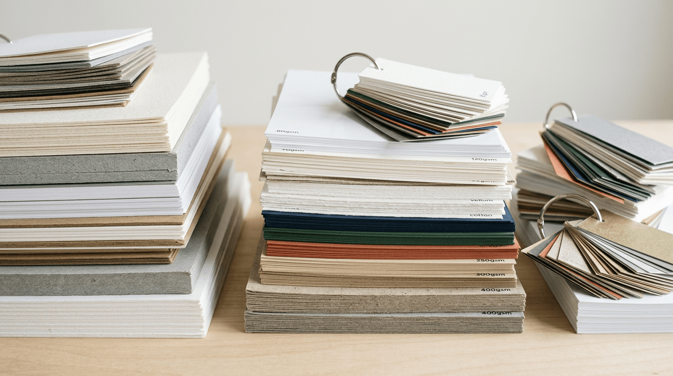 Stacks of different paper and board grades and swatches