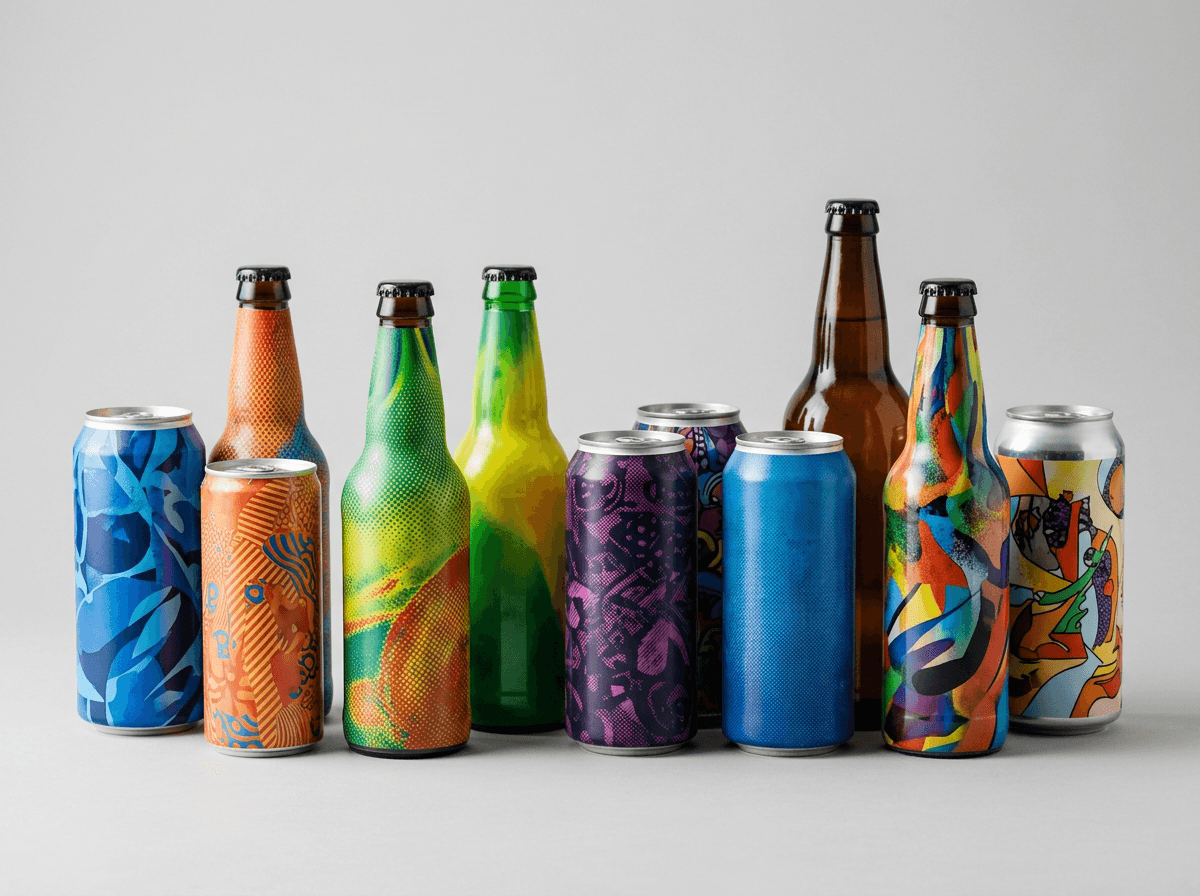 Bottles and cans with full-wrap shrink sleeve labels