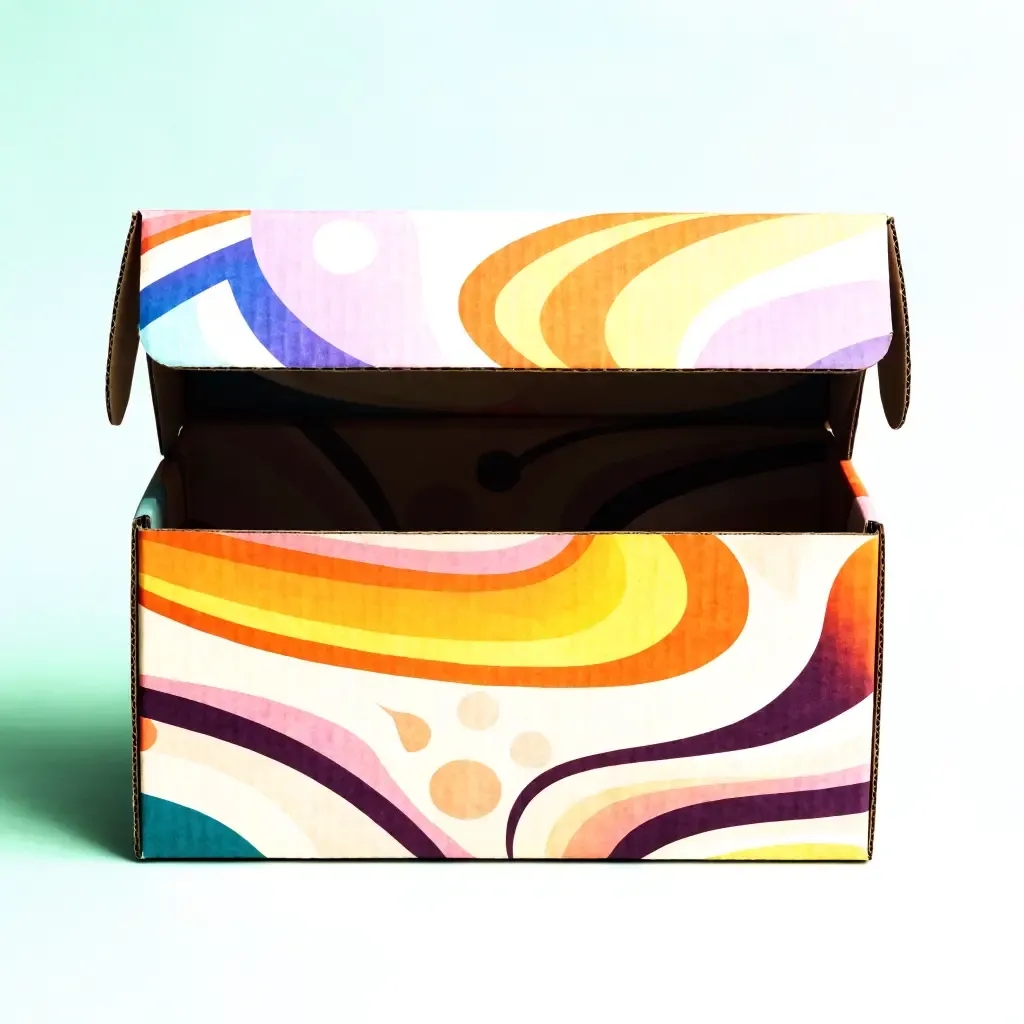 Custom printed corrugated mailer box with full-color artwork inside and out