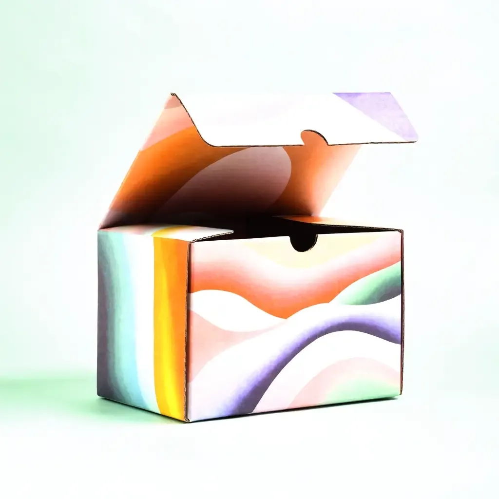 Custom printed corrugated mailer box with full-color artwork inside and out
