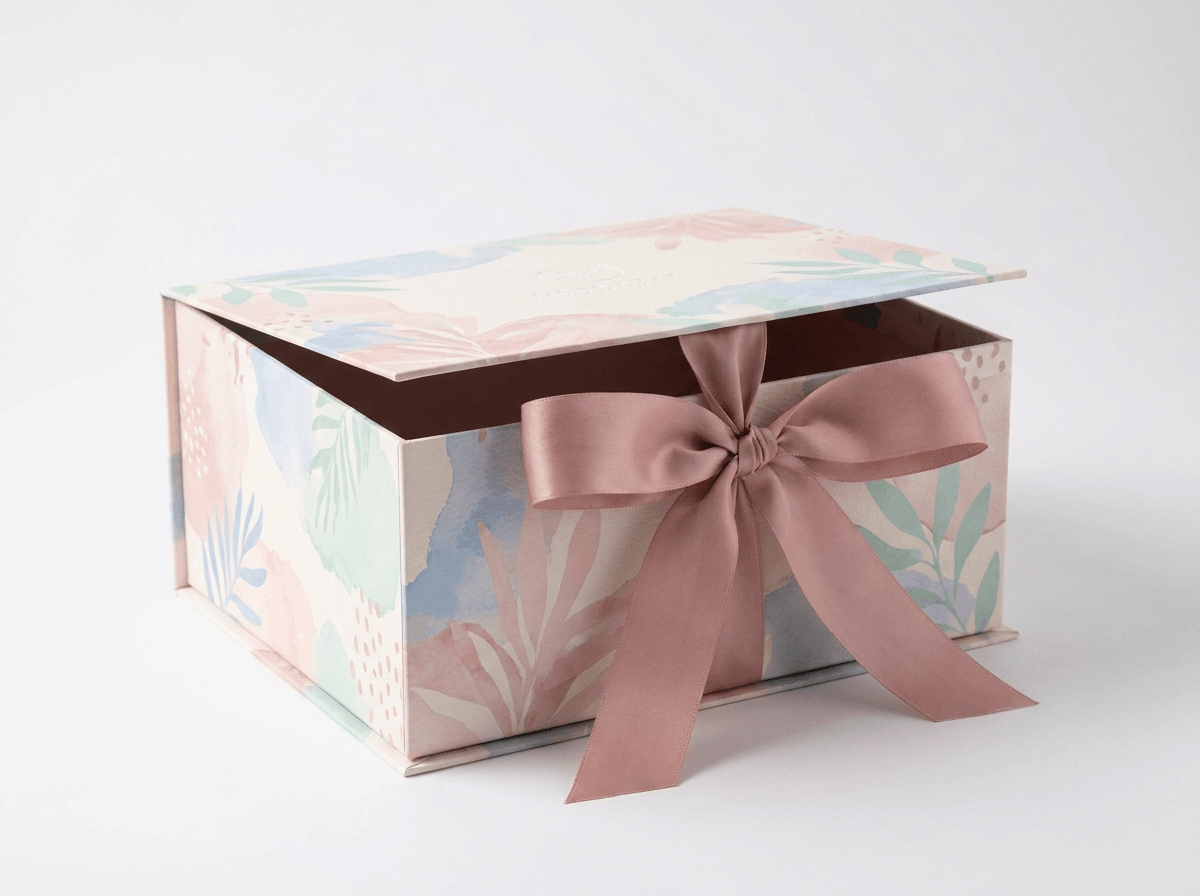 Elegant custom gift box with ribbon and lid
