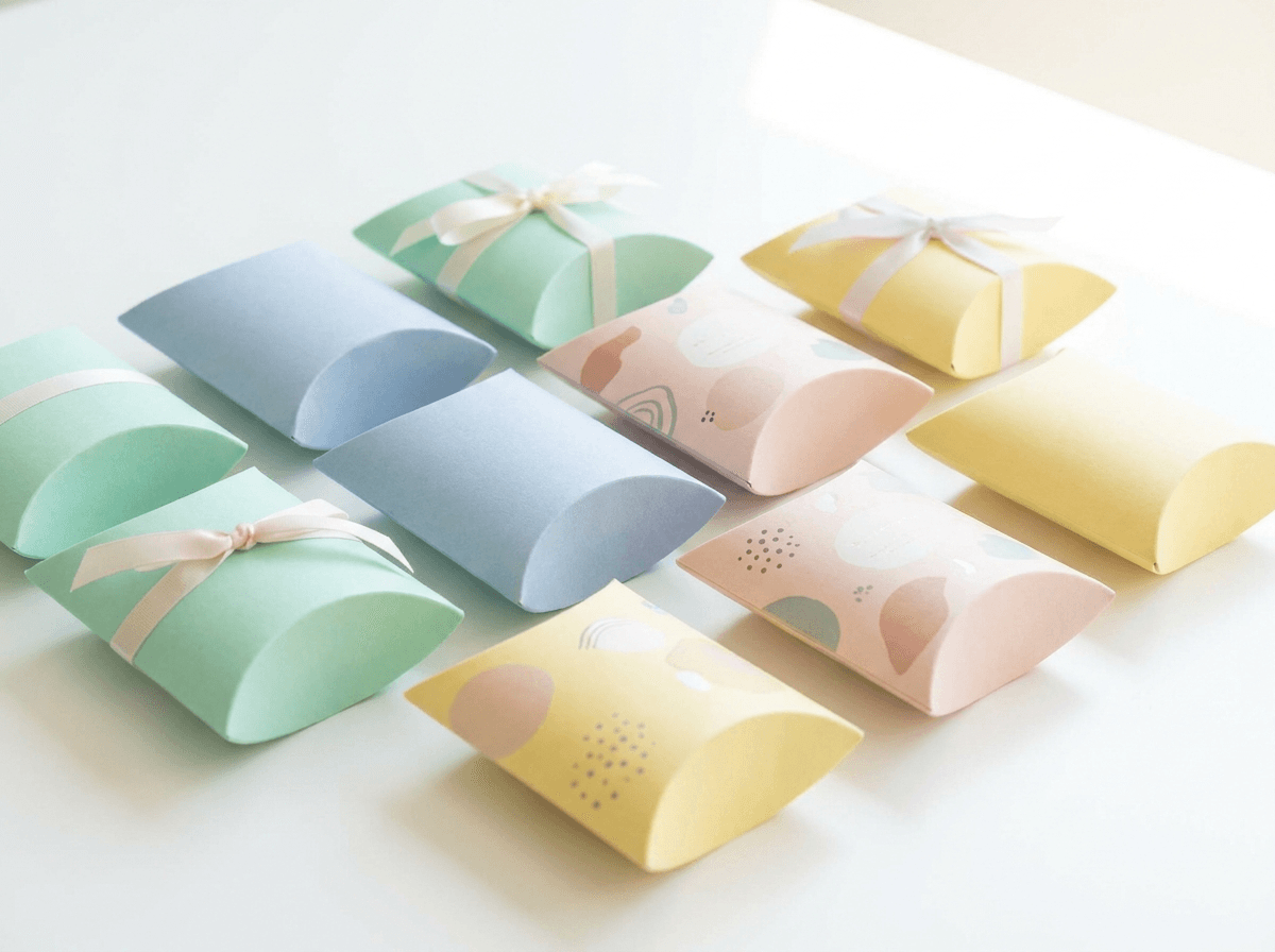 Custom printed pillow boxes in pastel colors
