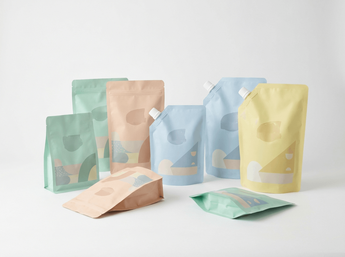 Assorted custom printed flexible packaging pouches