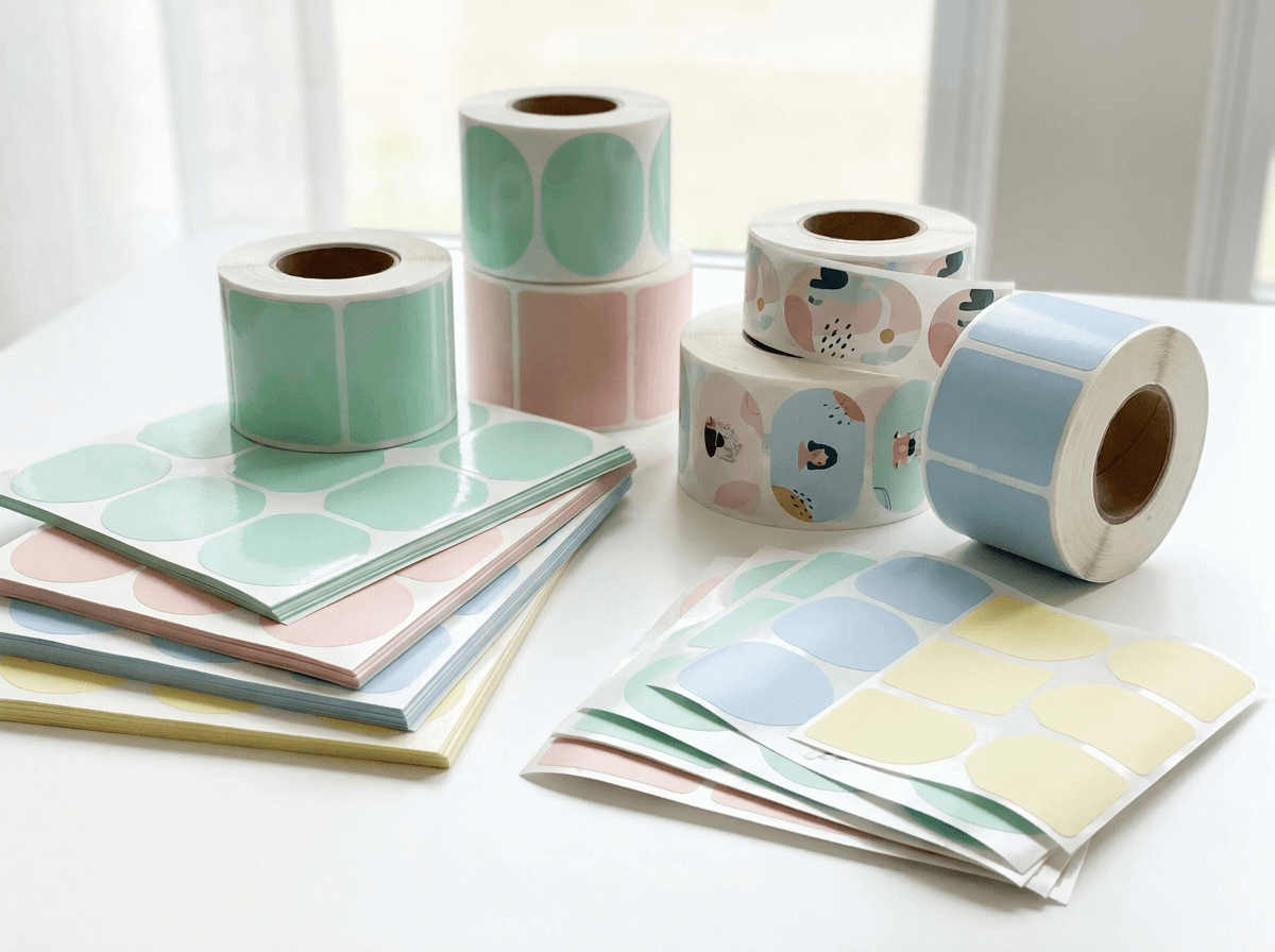 Sheets and rolls of custom printed stickers and labels