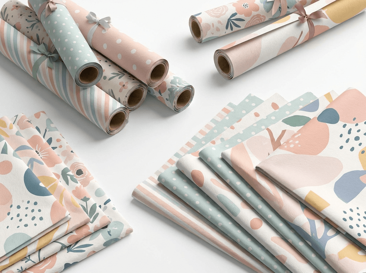 Rolls and sheets of custom printed wrapping paper