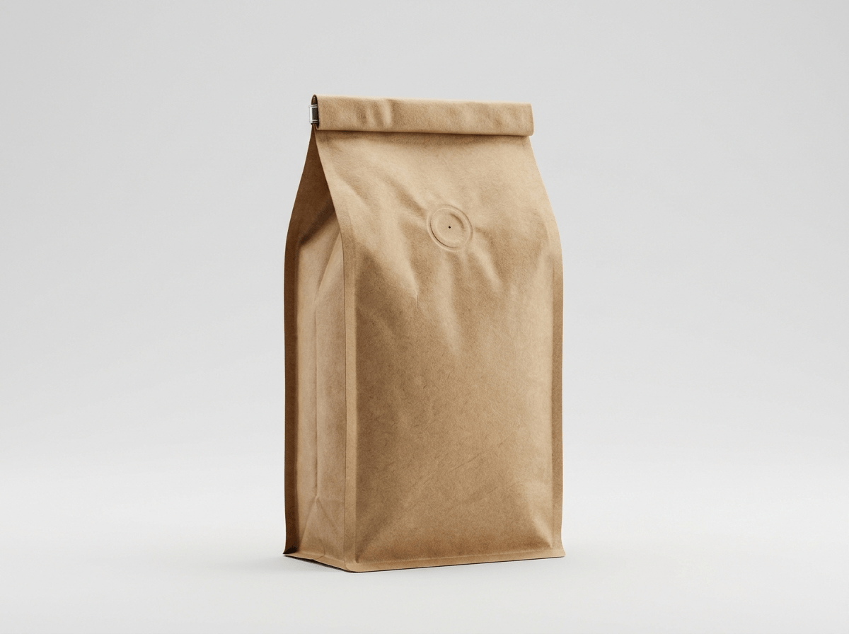 12 oz stand-up coffee bag with a degassing valve and tin-tie top