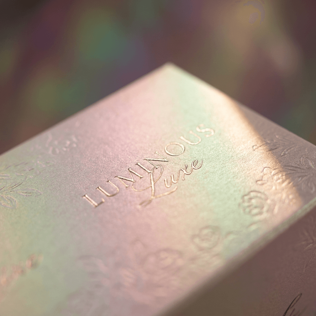 Pearlescent shimmer coated packaging surface, macro detail