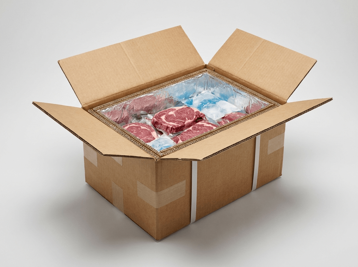 A sturdy insulated cardboard box for shipping fresh meat
