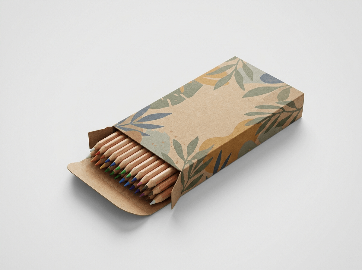 A custom printed cardboard pencil box for colored pencils