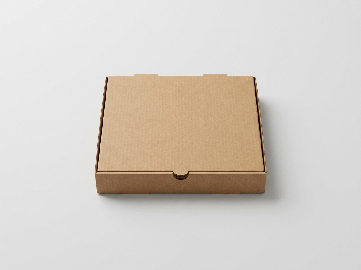 A small personal-size corrugated pizza box