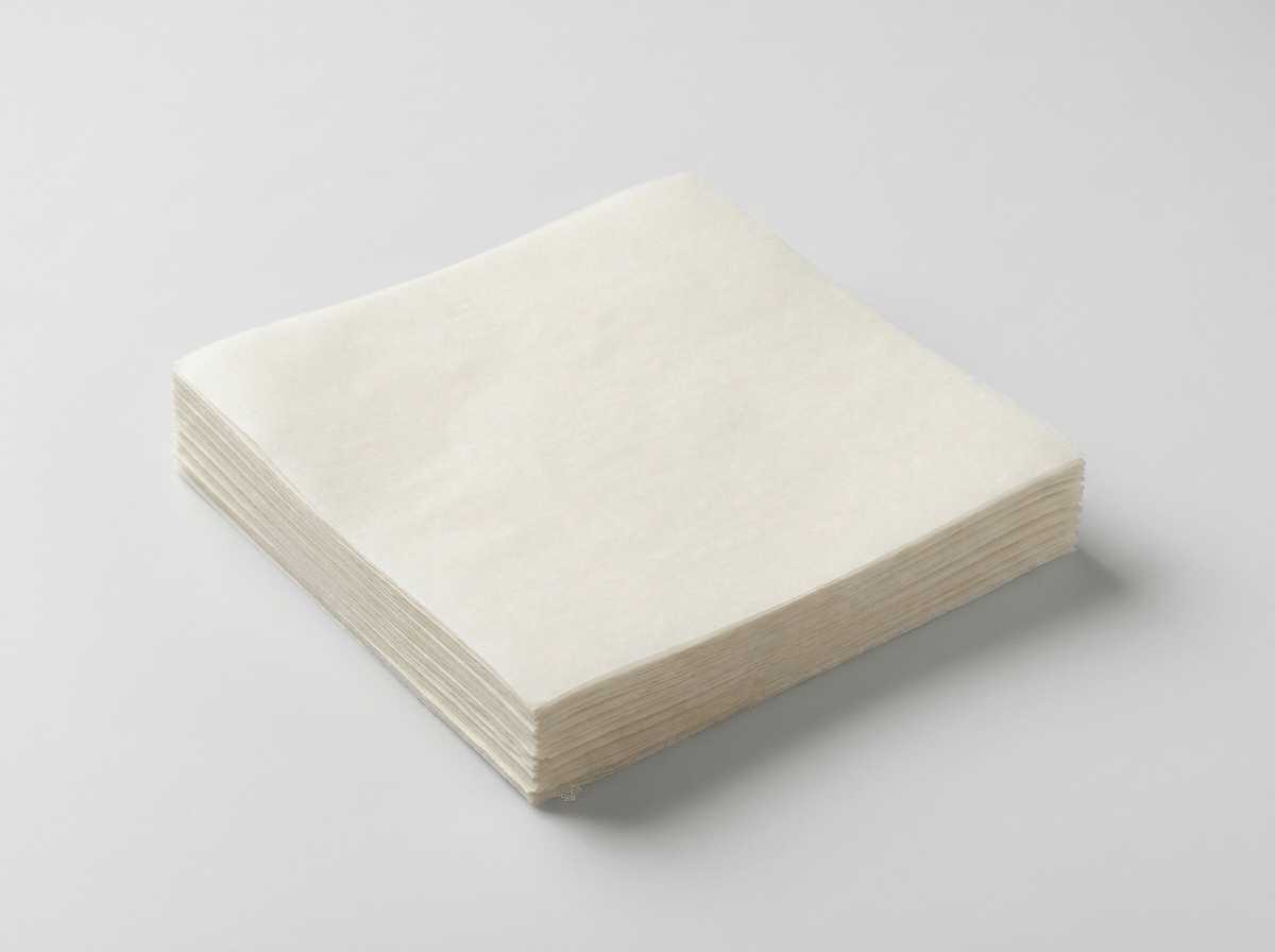 A stack of square patty paper sheets for burgers