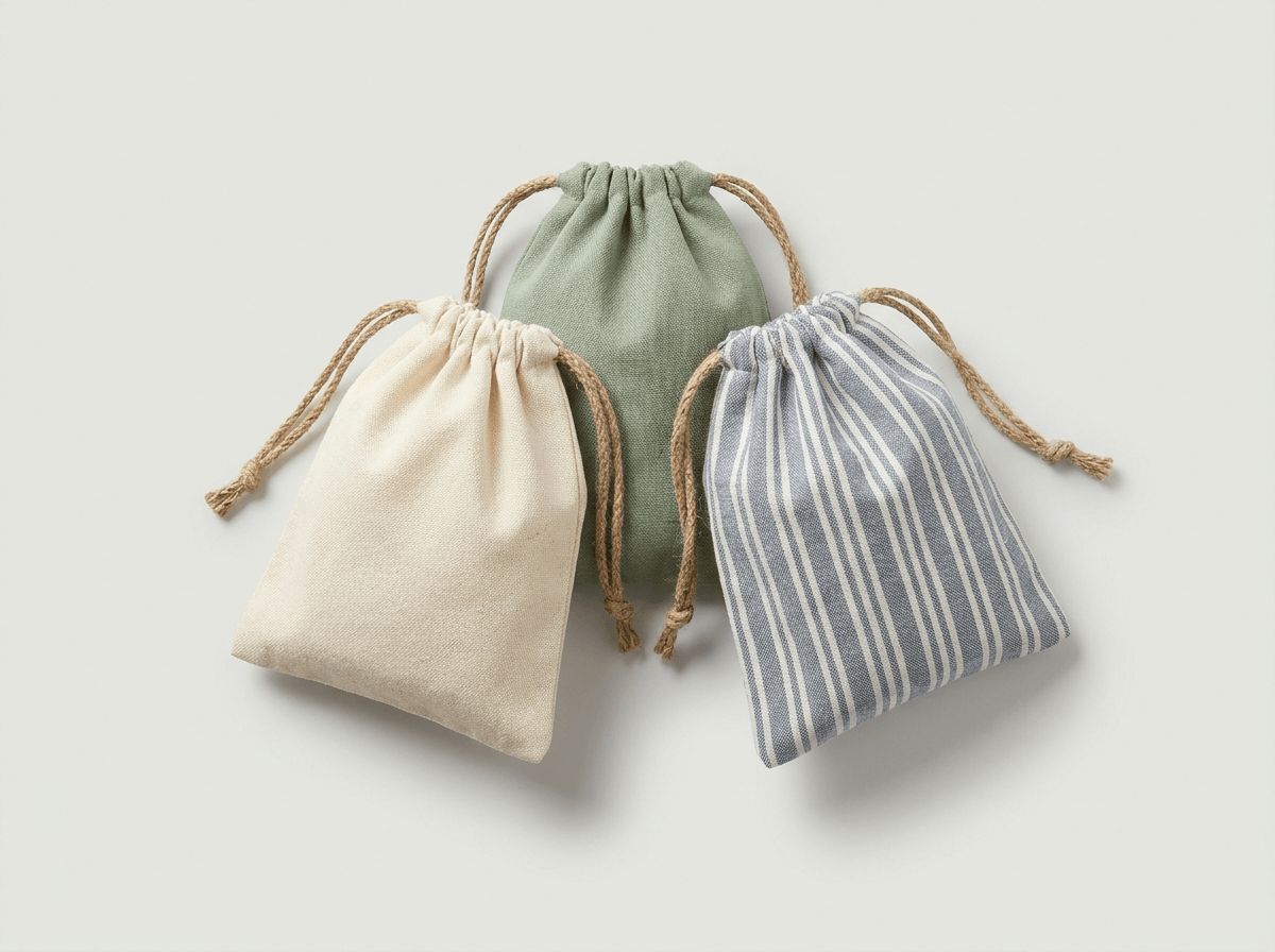 Reusable fabric gift bags with drawstrings