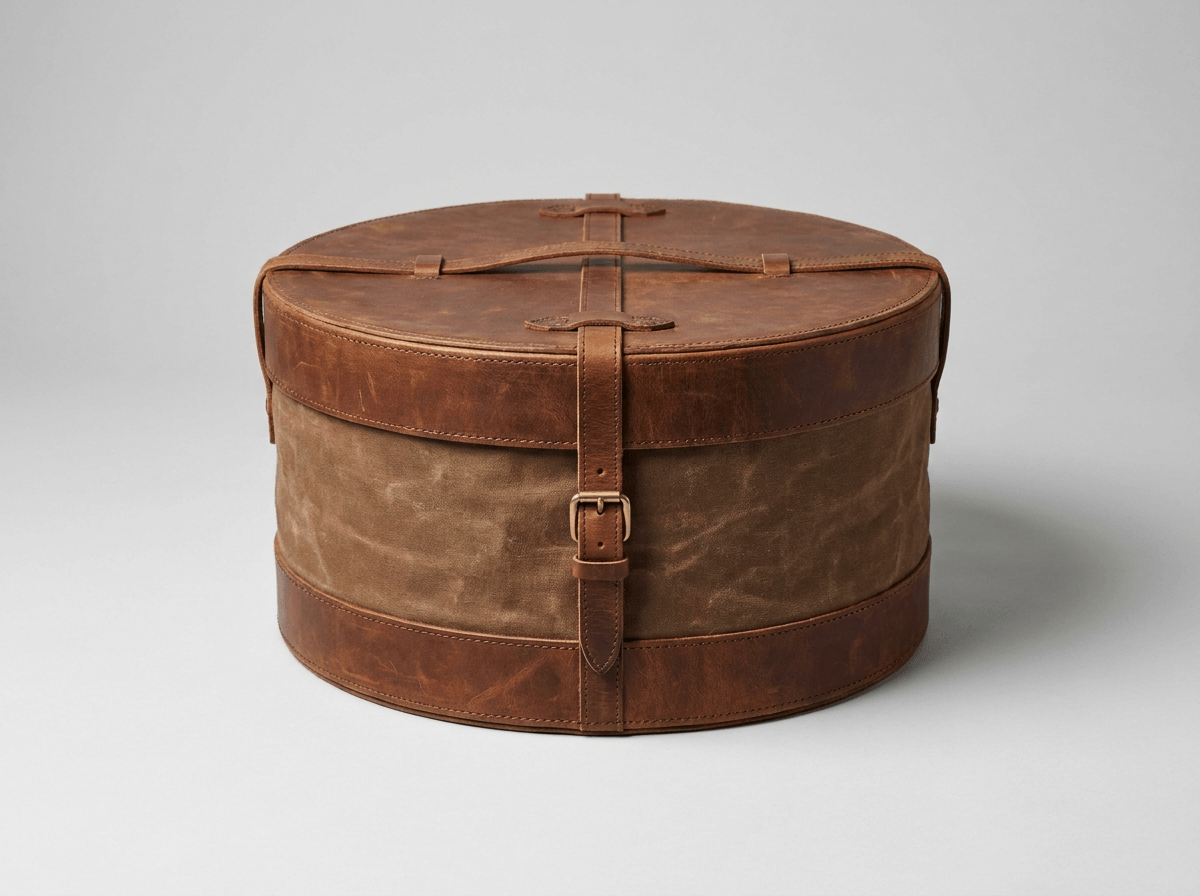 A large round box for storing a cowboy hat