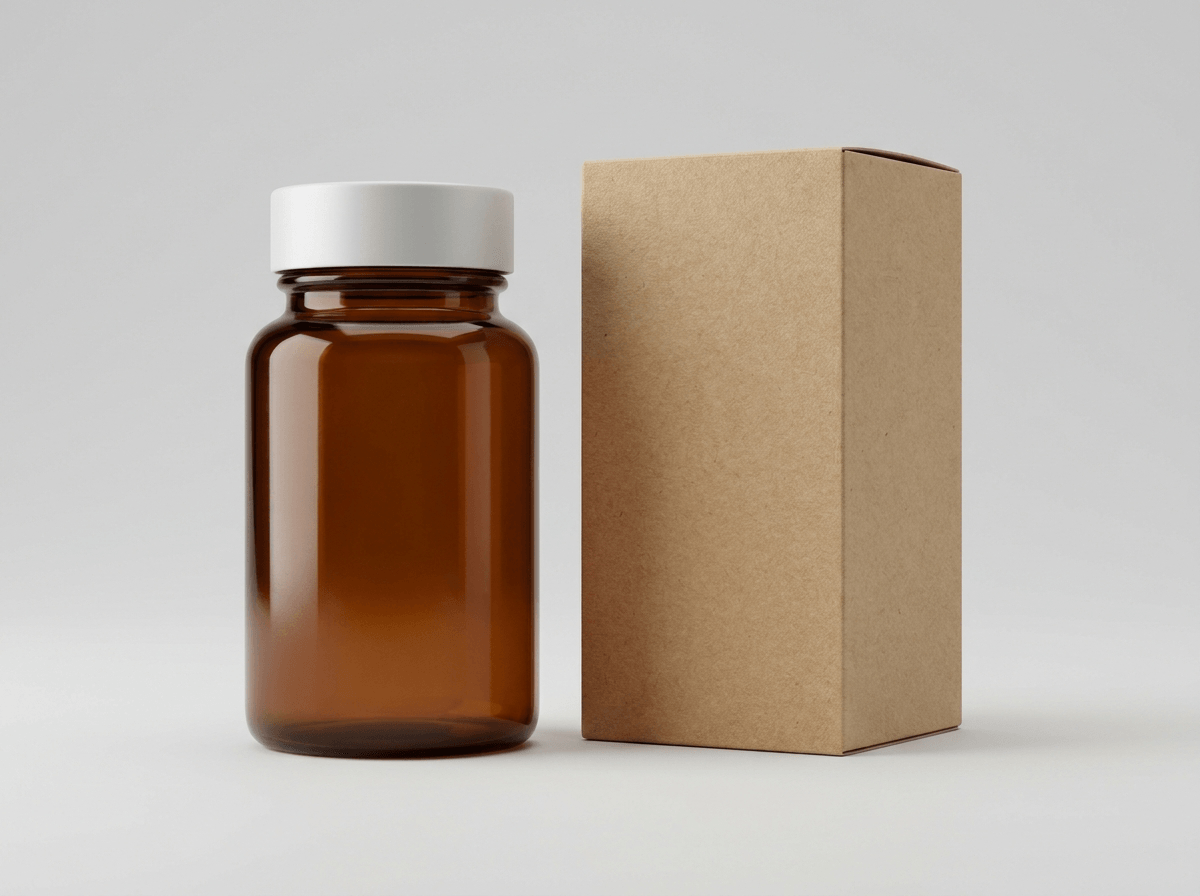 A supplement bottle with a custom printed carton box