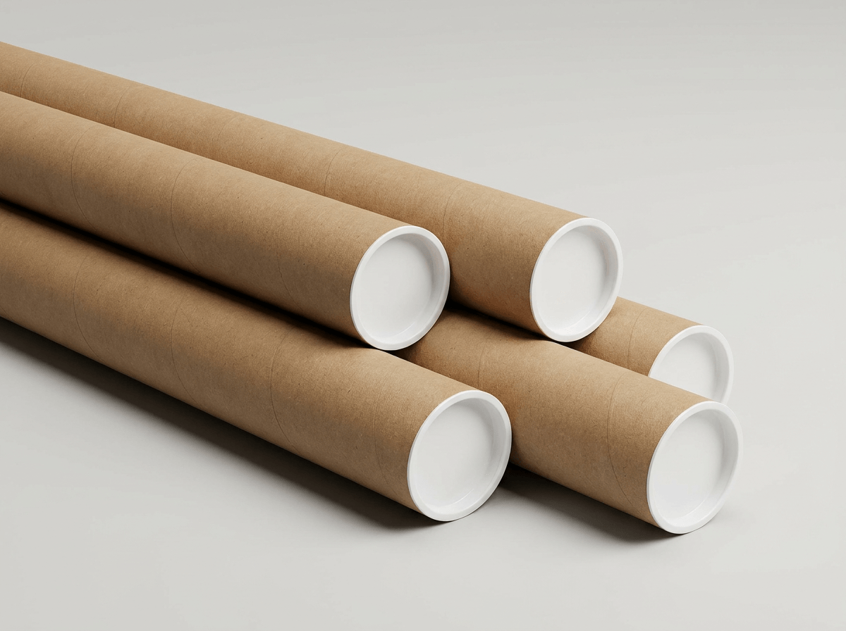 Long cardboard mailing tubes with end caps