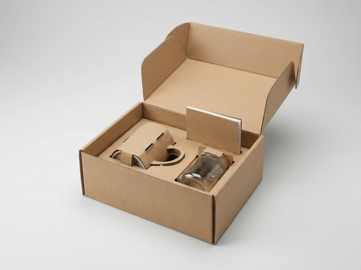 Custom die-cut cardboard inserts inside a box