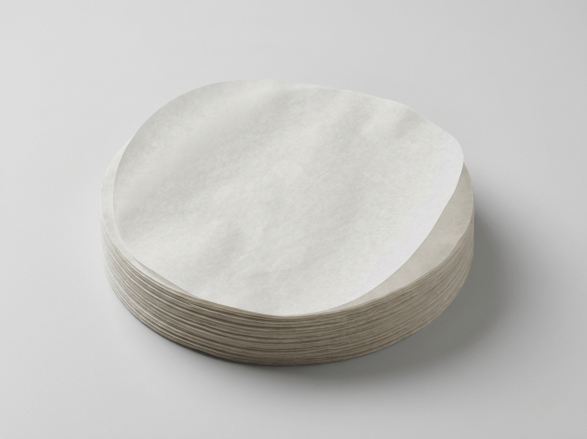 A stack of greaseproof pizza liner paper sheets
