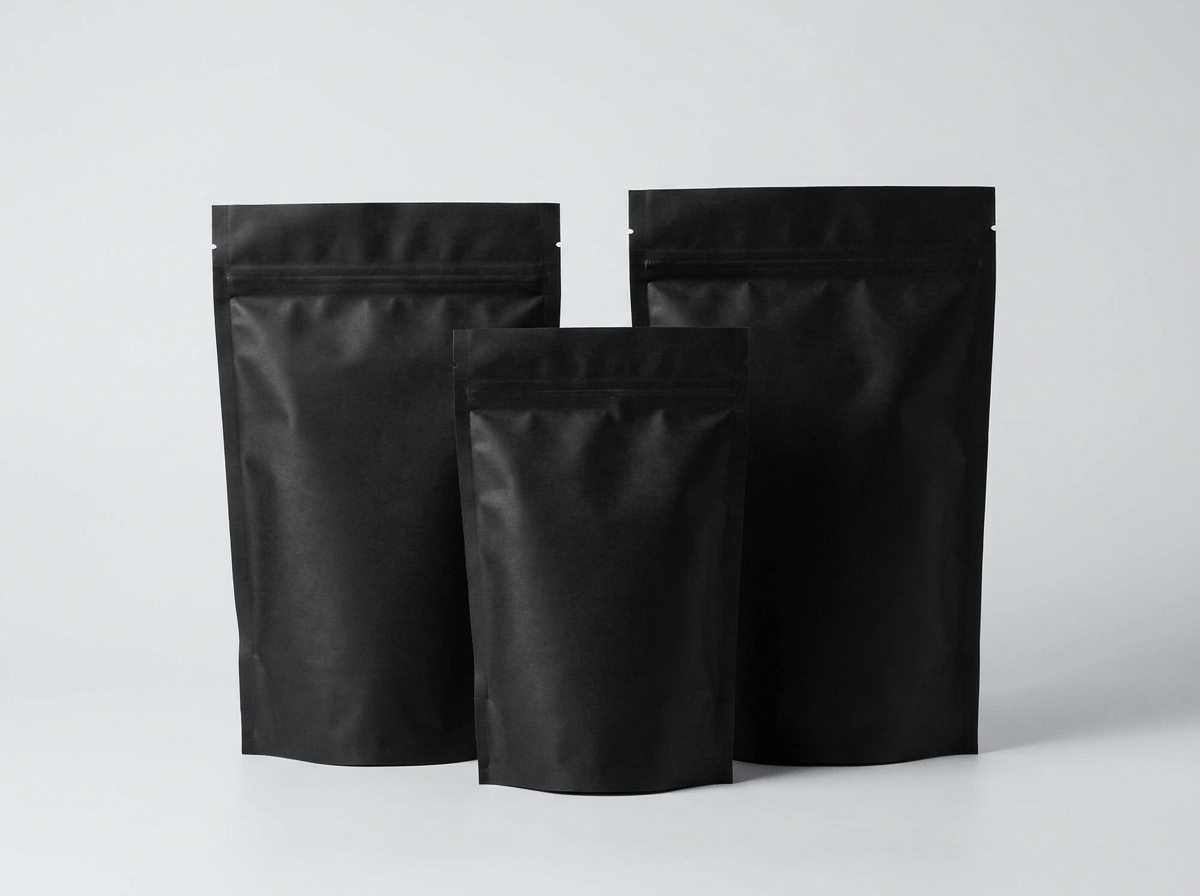 Matte black stand-up mylar pouch bags