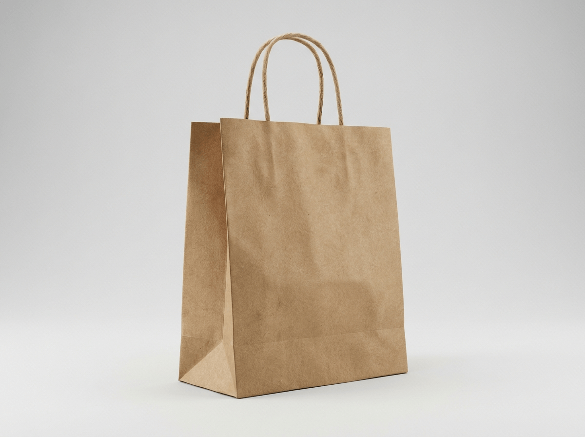 A box-bottom paper bag that stands upright like a box