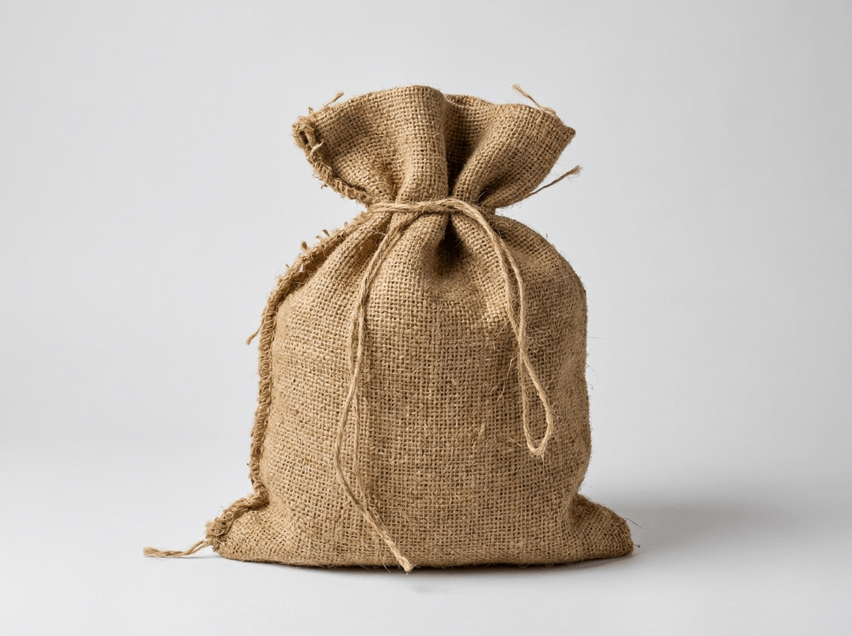 A rustic burlap jute coffee sack