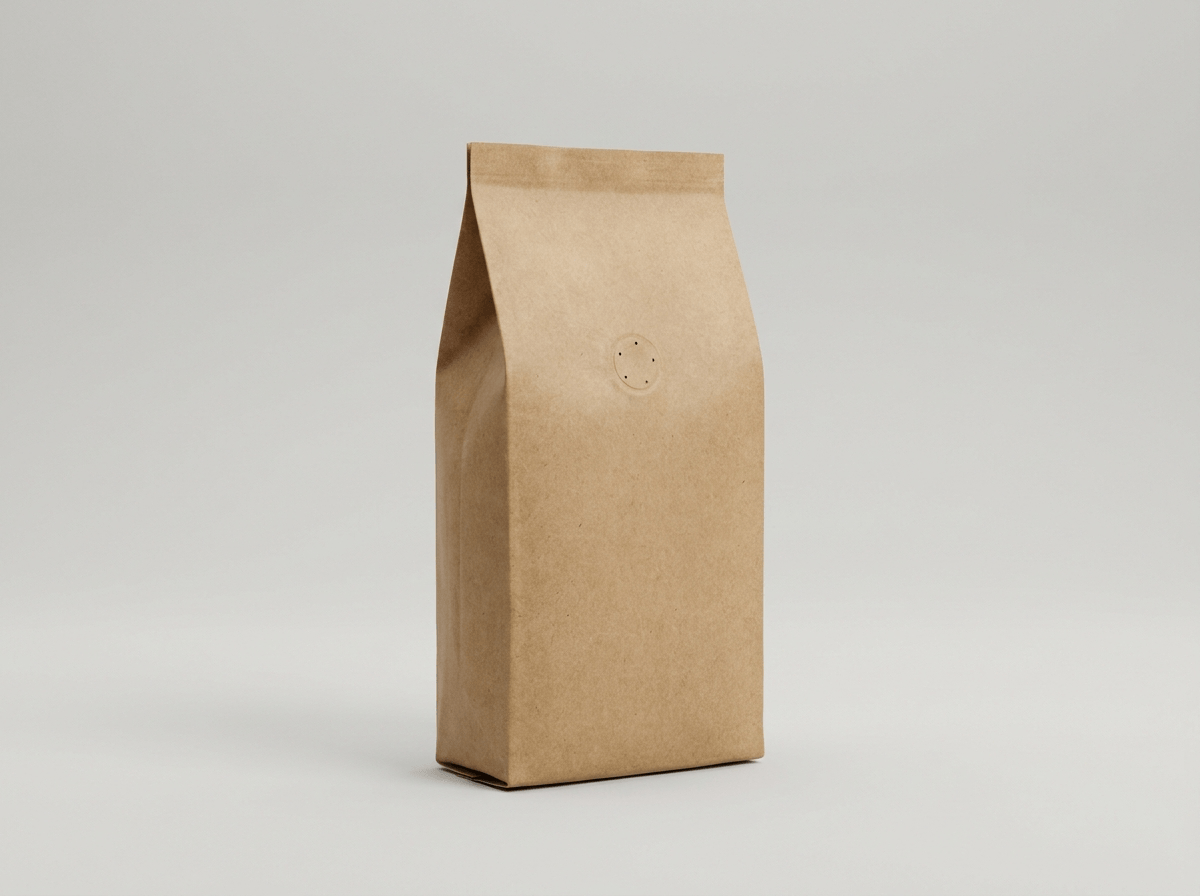 A stand-up ground coffee bag with a valve