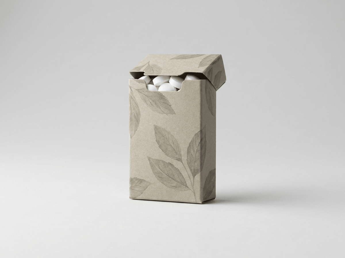 A small printed carton of breath mints