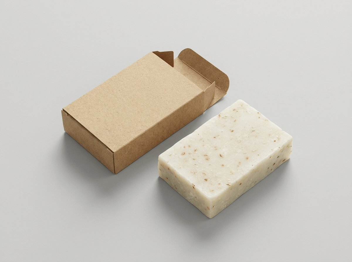 A natural kraft soap box with a bar of soap
