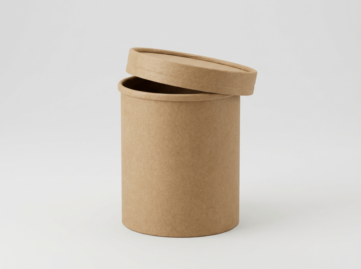 A cardboard tube for food snacks with a lid