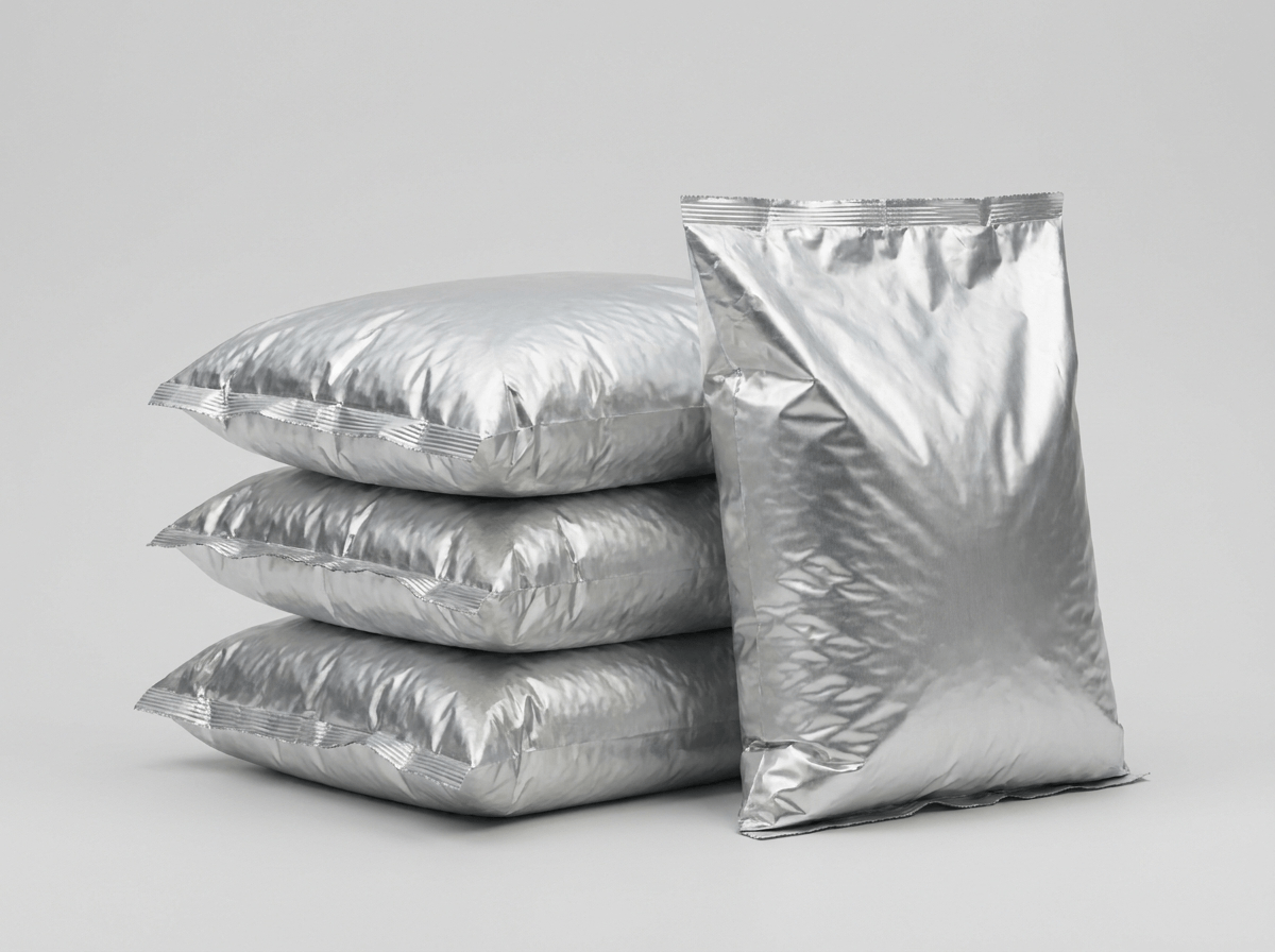 Large mylar bags filled with rice for storage