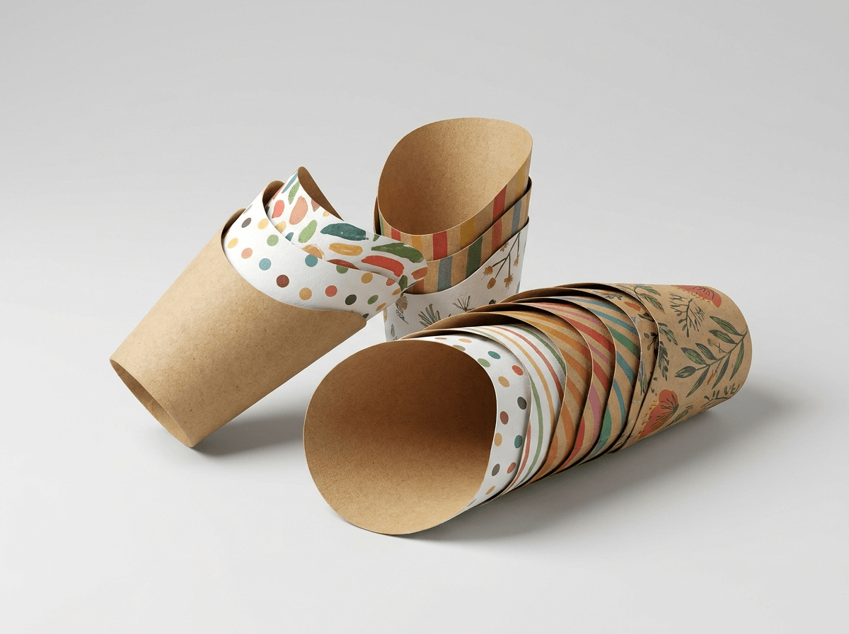 Printed paper cone sleeves for ice cream or snacks