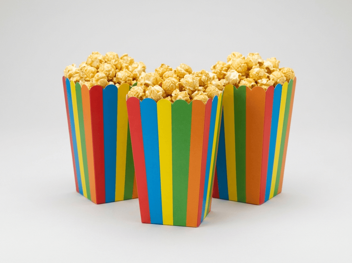 Colorful striped party popcorn boxes