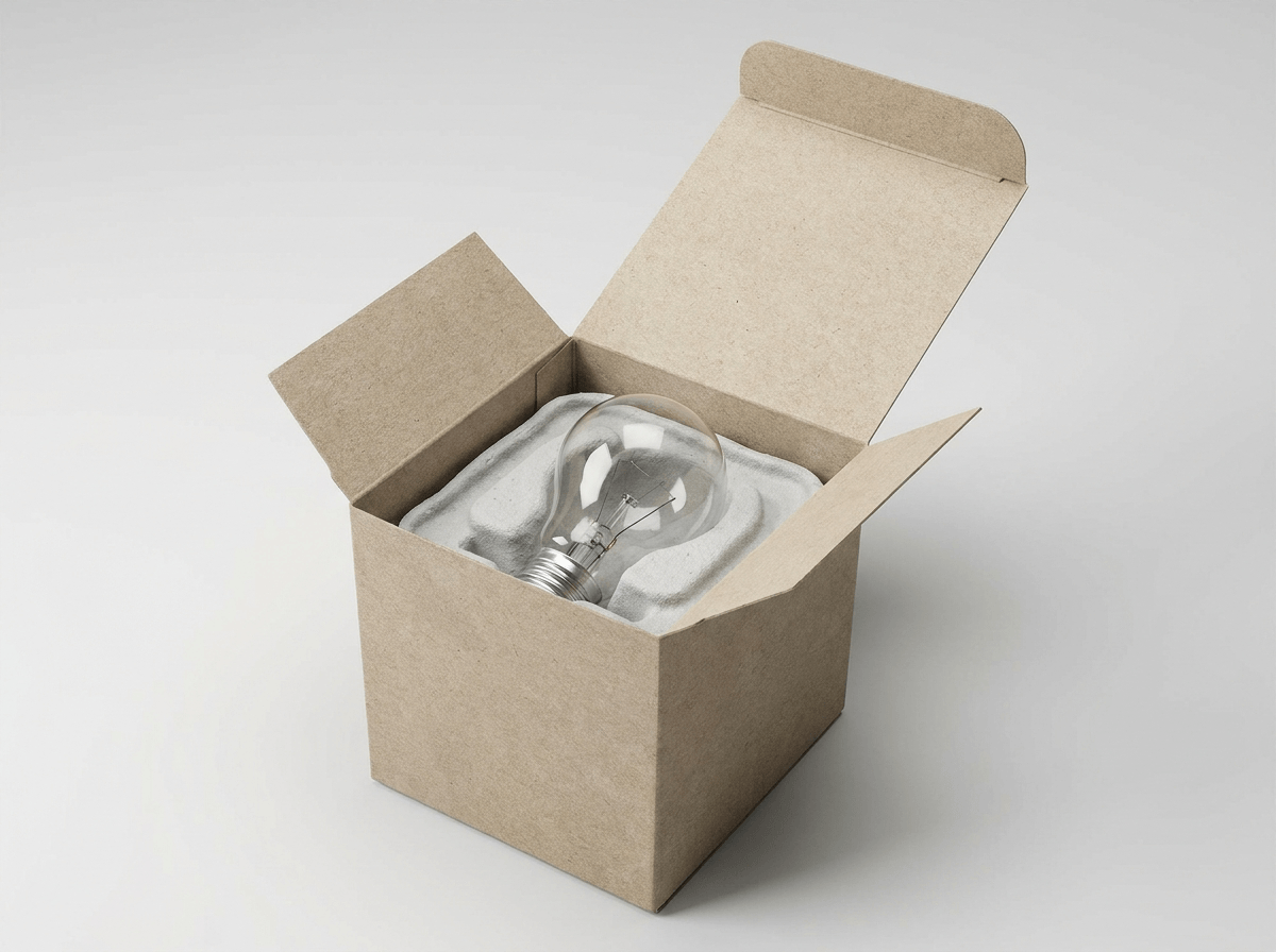 A printed carton with a molded pulp insert for a light bulb