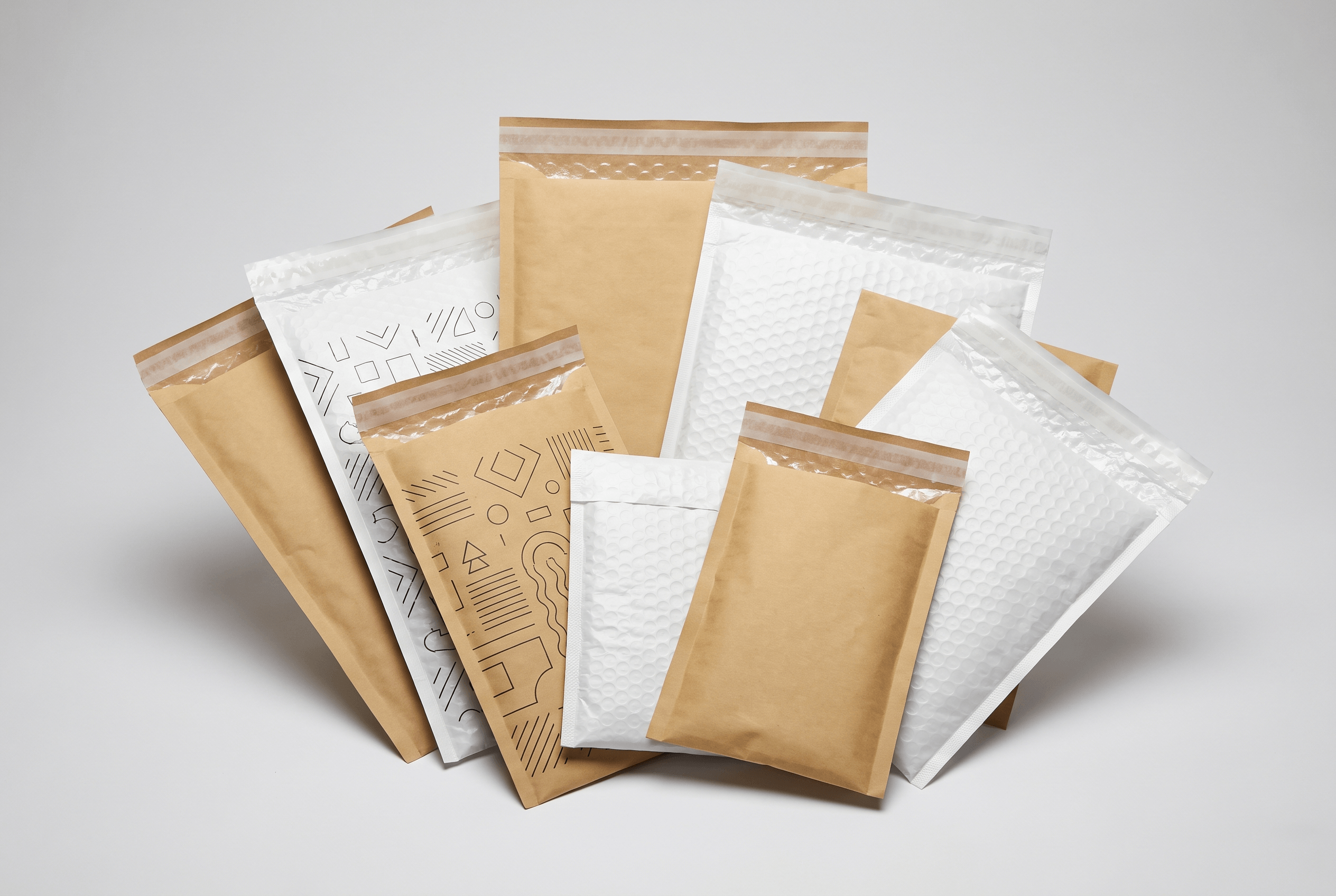Custom printed padded bubble mailer envelopes in several sizes