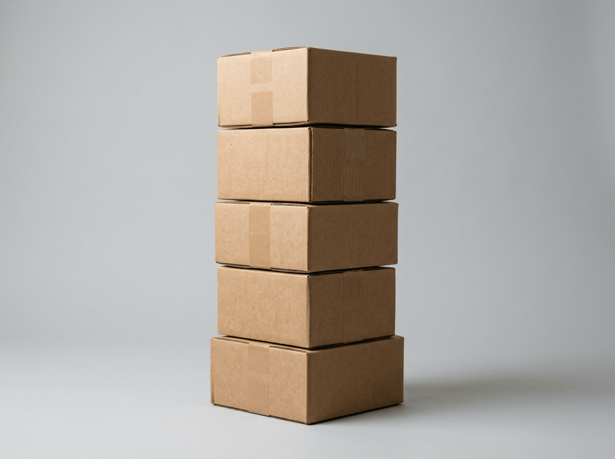 A stack of small brown corrugated shipping boxes