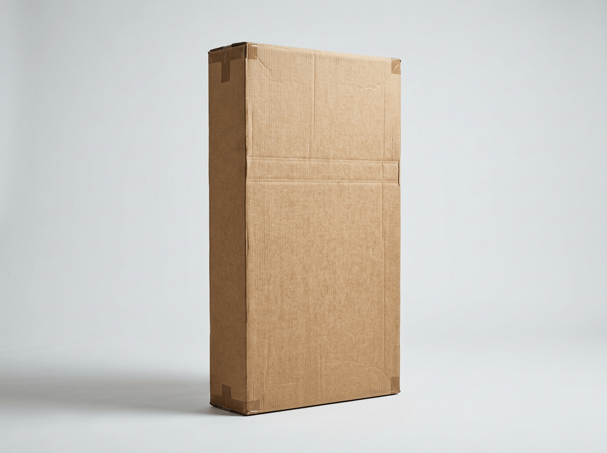 A tall corrugated bicycle shipping box