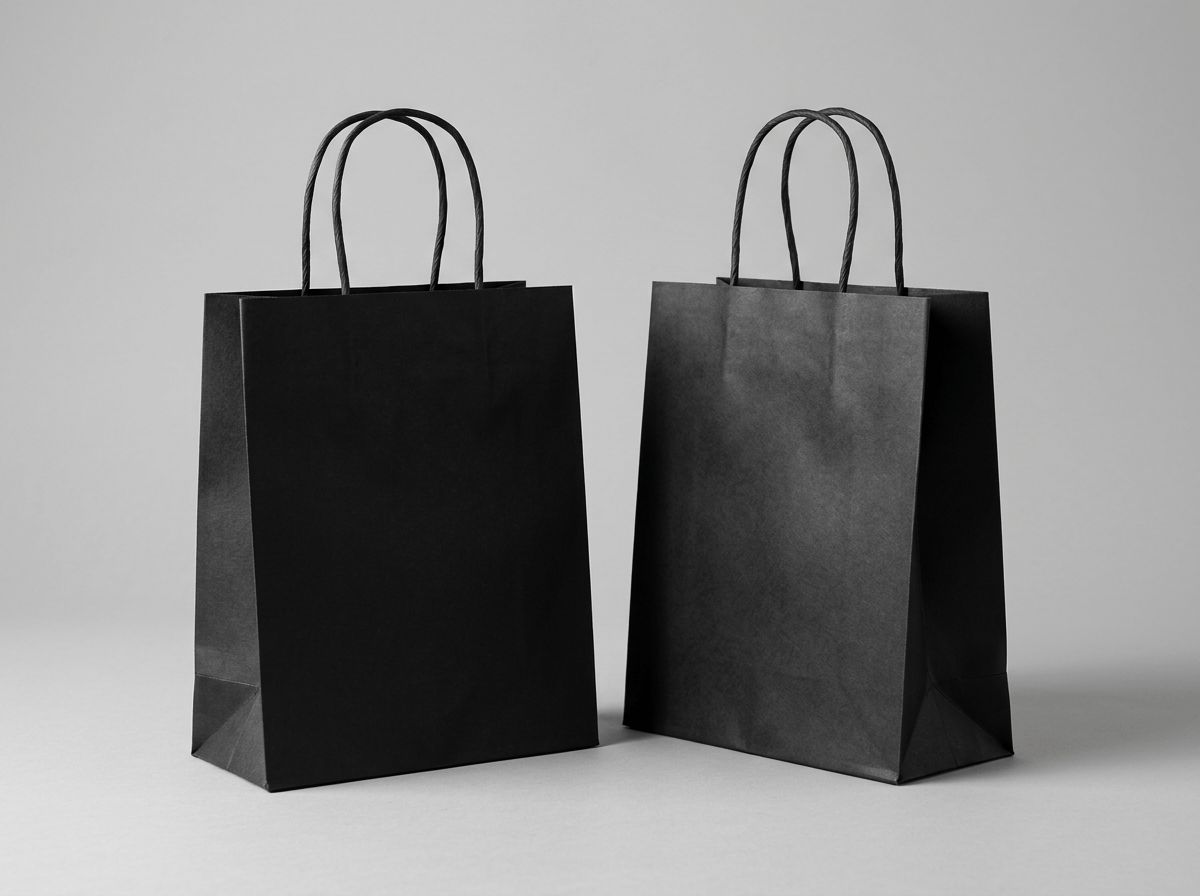 Matte black paper gift bags with handles