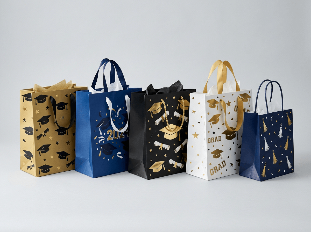 Graduation-themed gift bags with handles