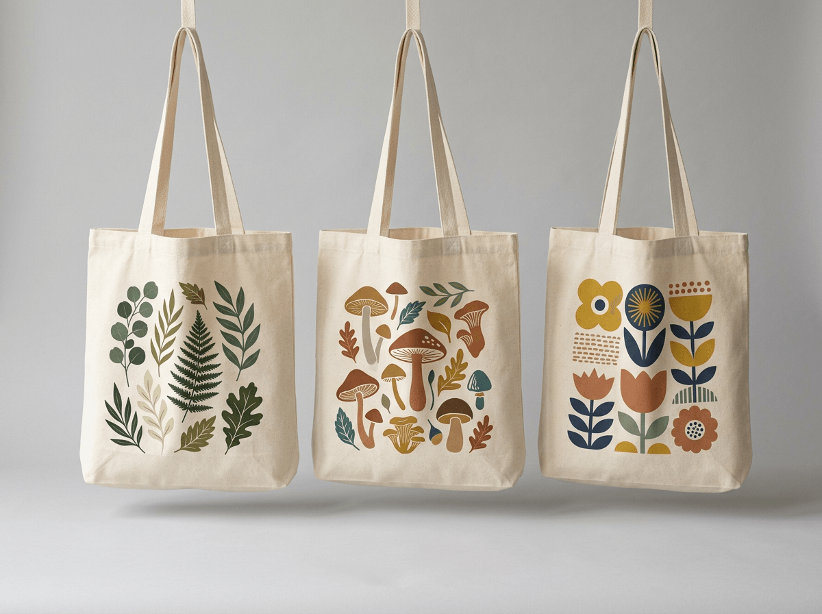 Reusable cotton tote bags with printed design