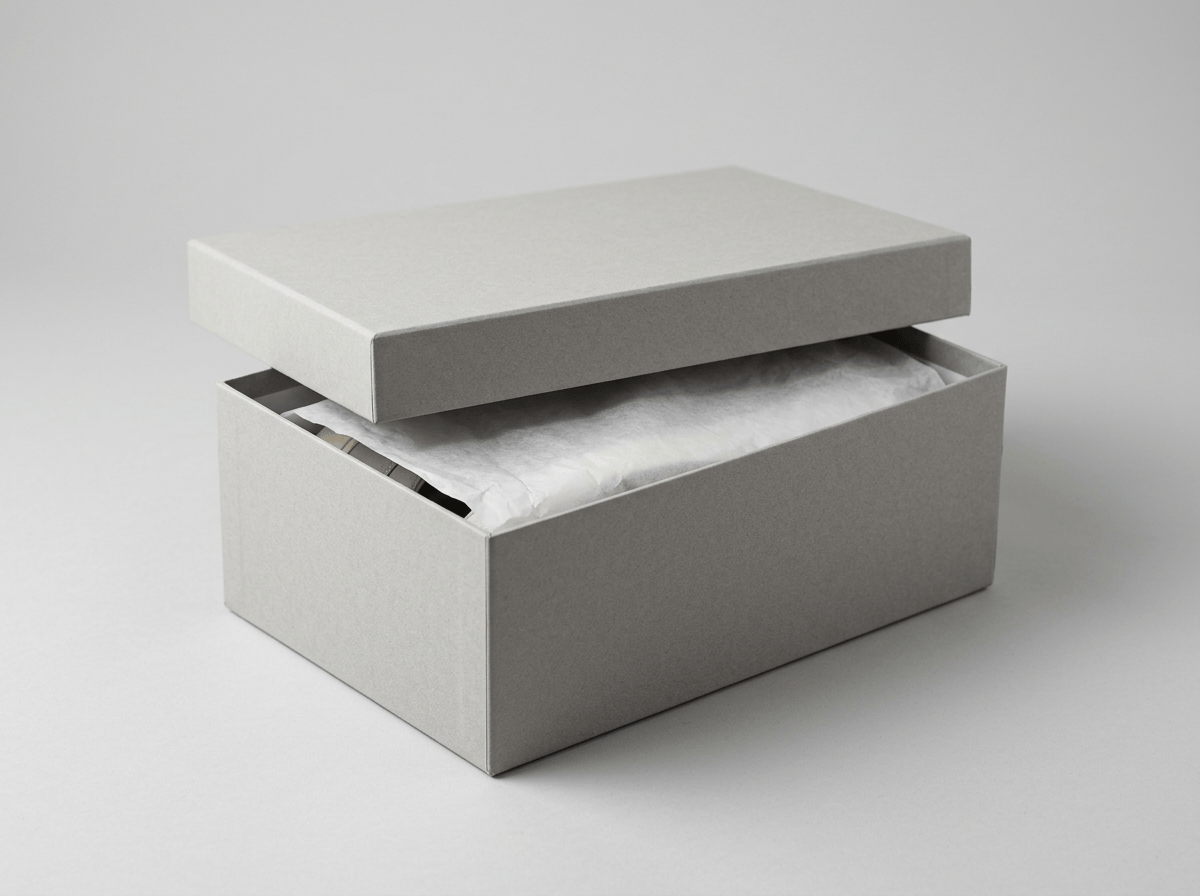 A shoe box with a lift-off lid