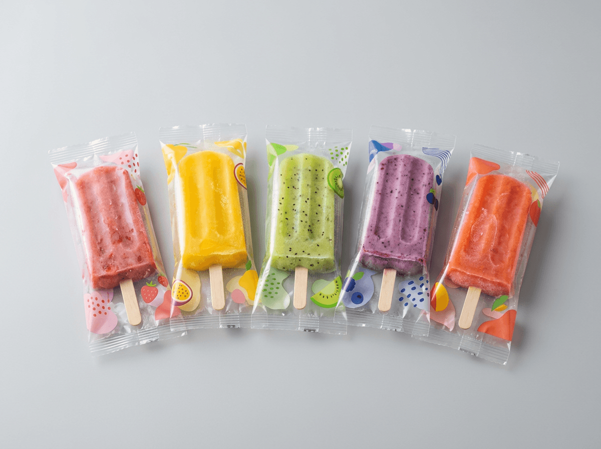 Clear printed popsicle sleeve bags with ice pops