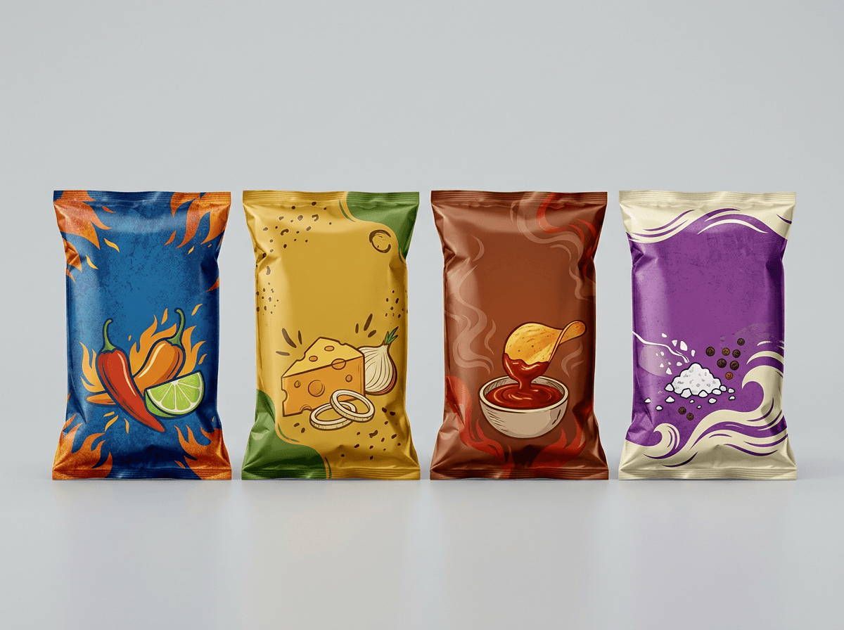 Custom printed snack chip bags standing up