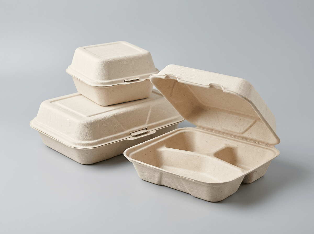 Compostable bagasse food takeout boxes